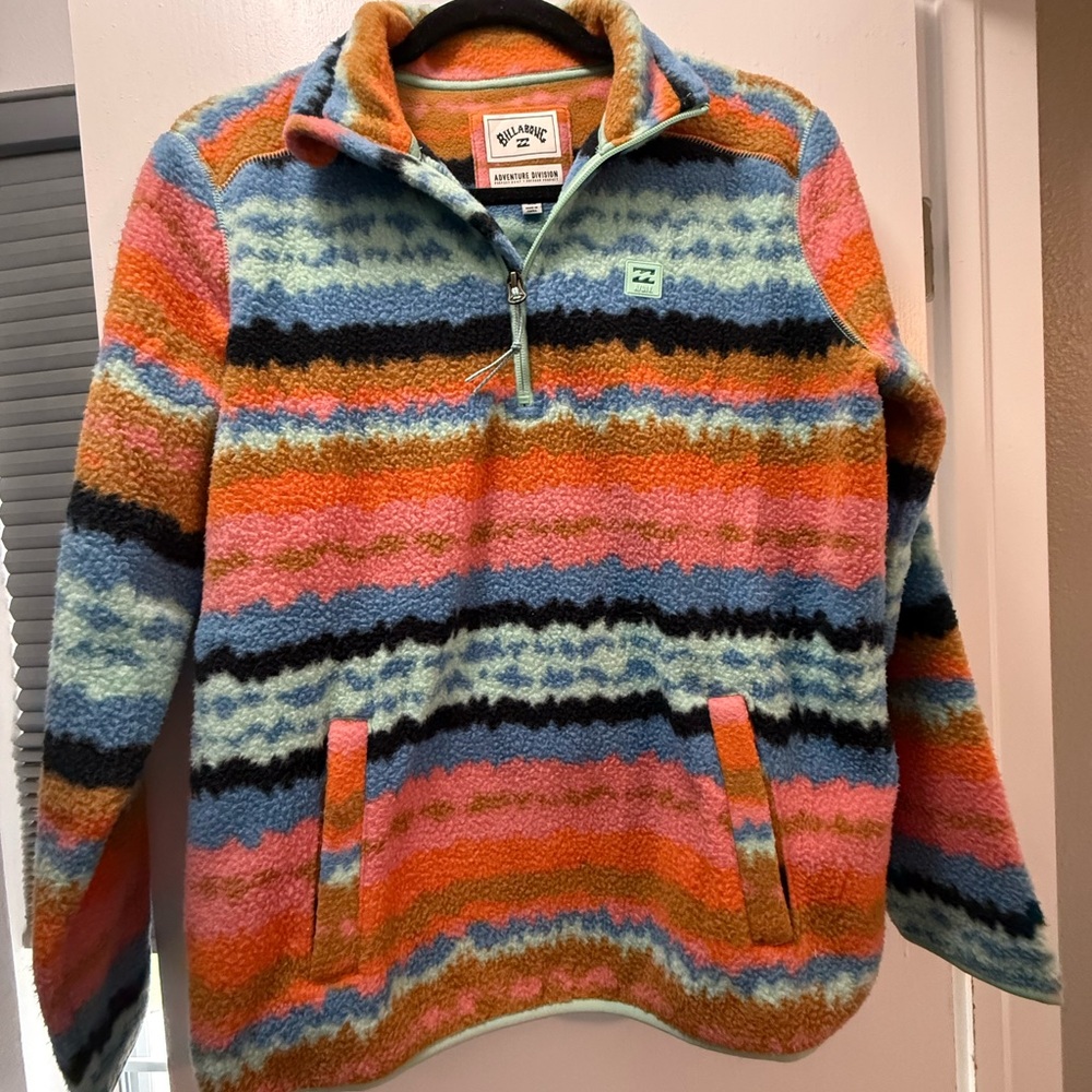 Billabong Vibrant Orange and Blue Zip Up Sweater